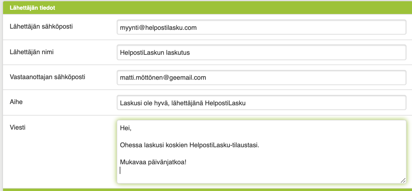 Lähettäjän tiedot ja viestin sisältö sähköposti- ja mobiililaskuissa –  HelpostiLaskun asiakastuki